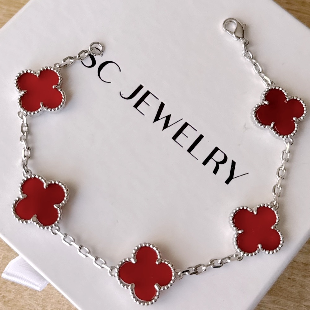 Burgundy Clover Bracelet Real Burgundy Mop Platinum Plated